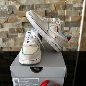 Nike Air Force 1 Low Gray with Red and Teal Accents